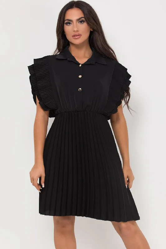 Pleated Frill Shoulder Occasion Dress