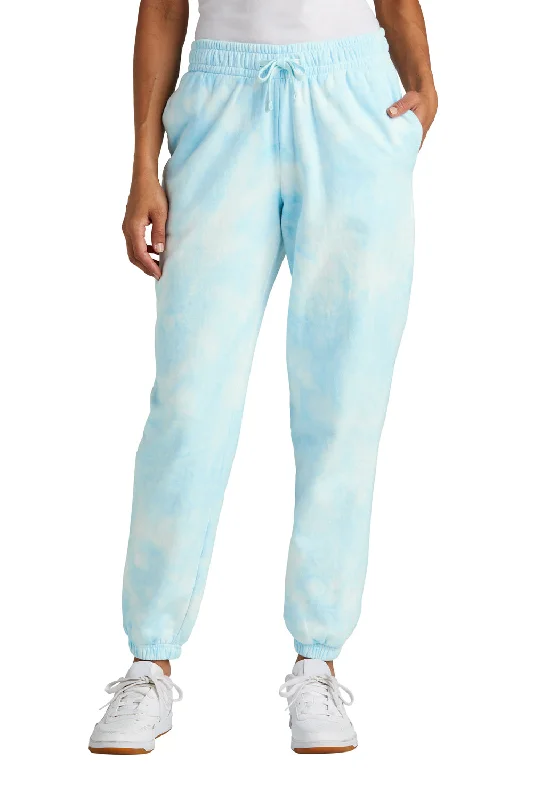 Port & Company Womens Beach Wash Tie Dye Sweatpants w/ Pockets - Glacier Blue