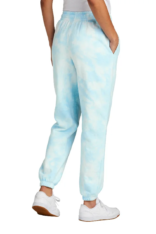 Port & Company Womens Beach Wash Tie Dye Sweatpants w/ Pockets - Glacier Blue