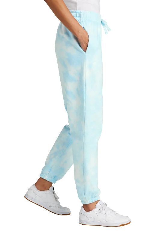 Port & Company Womens Beach Wash Tie Dye Sweatpants w/ Pockets - Glacier Blue