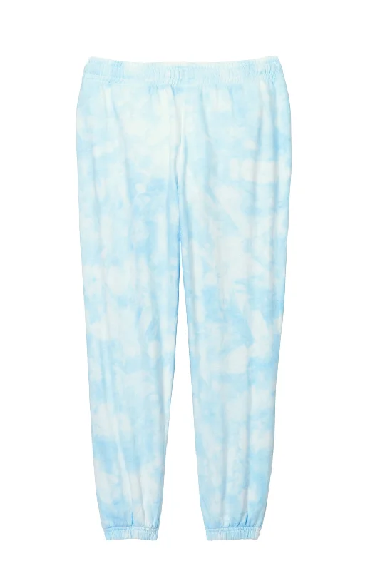 Port & Company Womens Beach Wash Tie Dye Sweatpants w/ Pockets - Glacier Blue