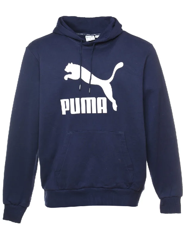 Puma Navy & White Printed Hoodie - L