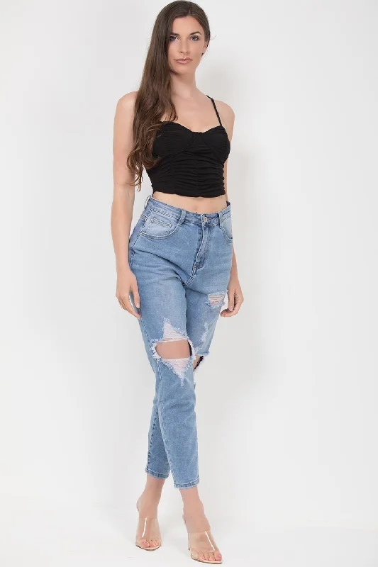 Ruched Cup Crop Top Black