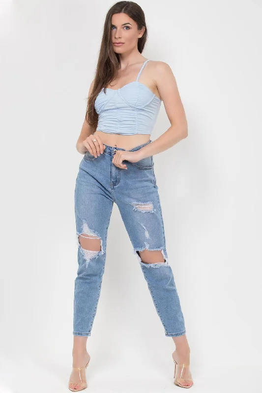 Ruched Cup Crop Top Sky Blue