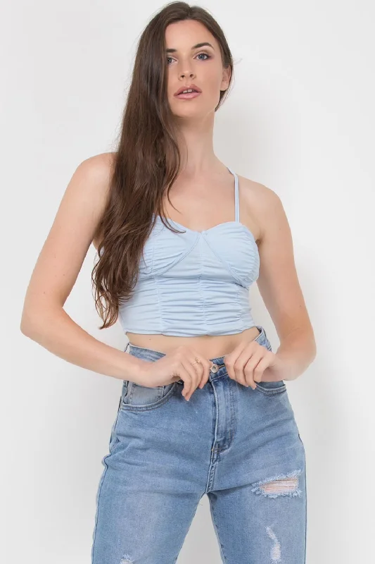 Ruched Cup Crop Top Sky Blue