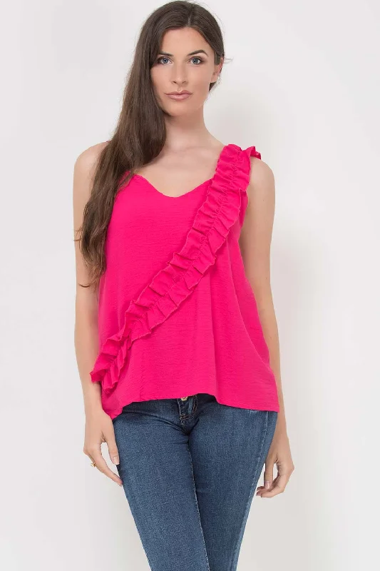 Ruffle Trim Cami Vest Top Pink