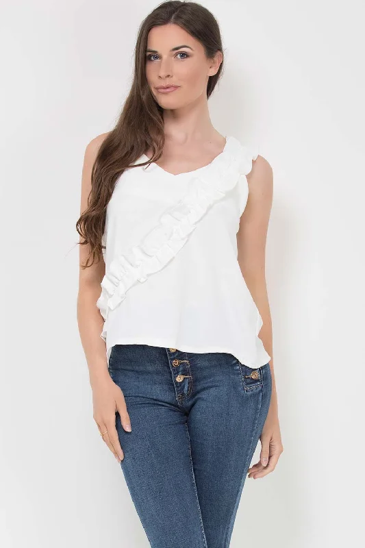 Ruffle Trim Cami Vest Top White