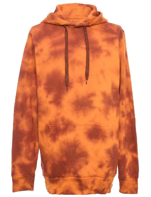 Tie-Dye Brown & Orange Hooded Sweatshirt - M