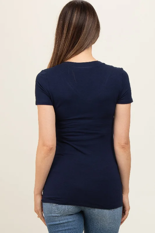 Navy V-Neck Short Sleeve Maternity Top