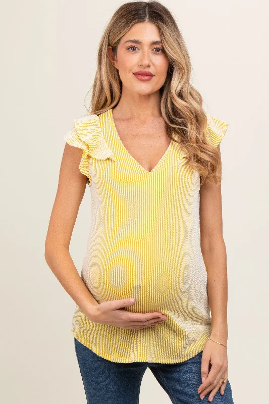 Yellow Flutter Sleeve Ribbed Maternity Top