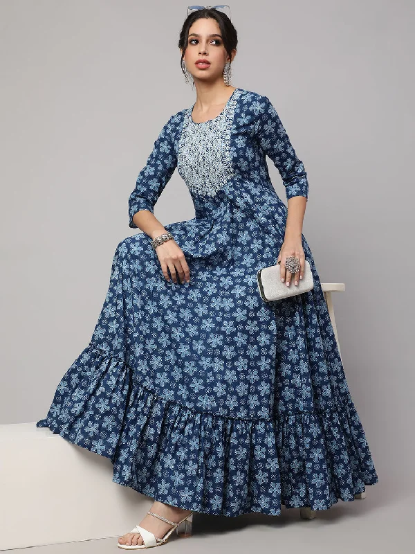 Printed Pure Cotton embroidery Ethnic Dress