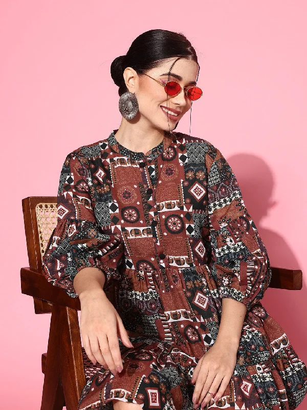 Women Rust Pure Cotton Dress
