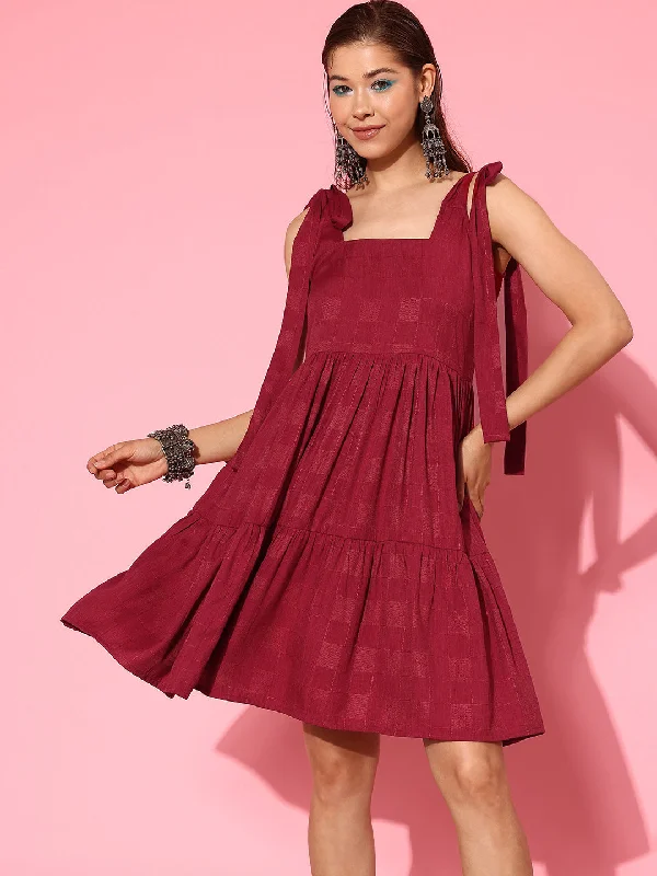 Women Maroon Viscose Rayon Dress