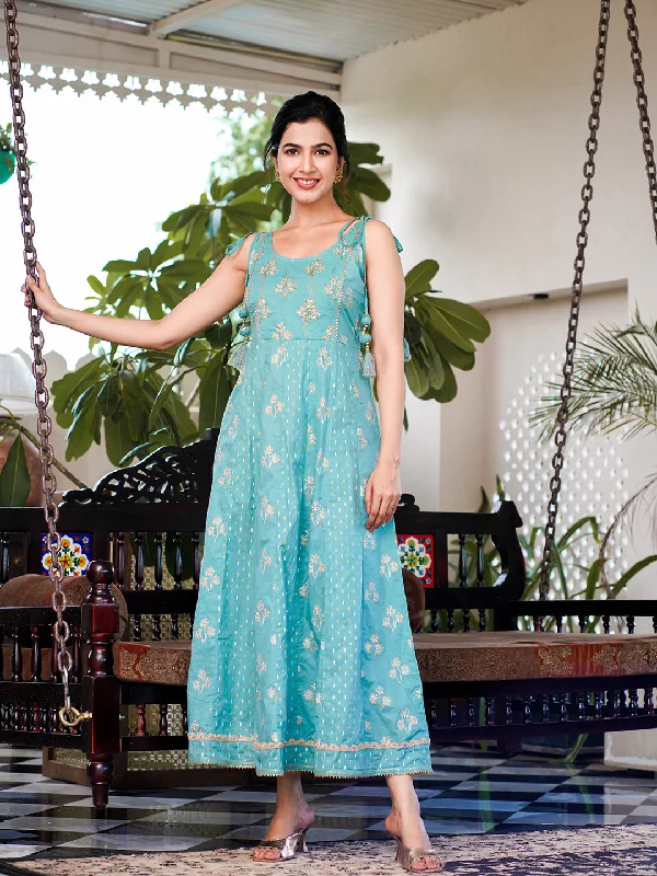 Women Sea Green Pure Cotton Dress