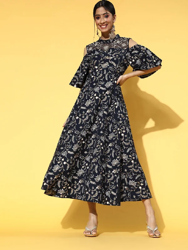 Women Navy Blue Cotton Dress