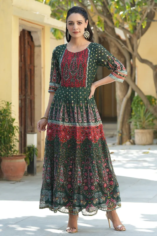 Jade Green Georgette Printed Anarkali Dress
