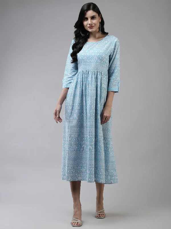 Women Sky Blue Cotton Dress