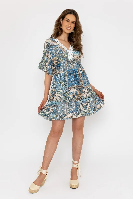 Blue Short Boho Dress