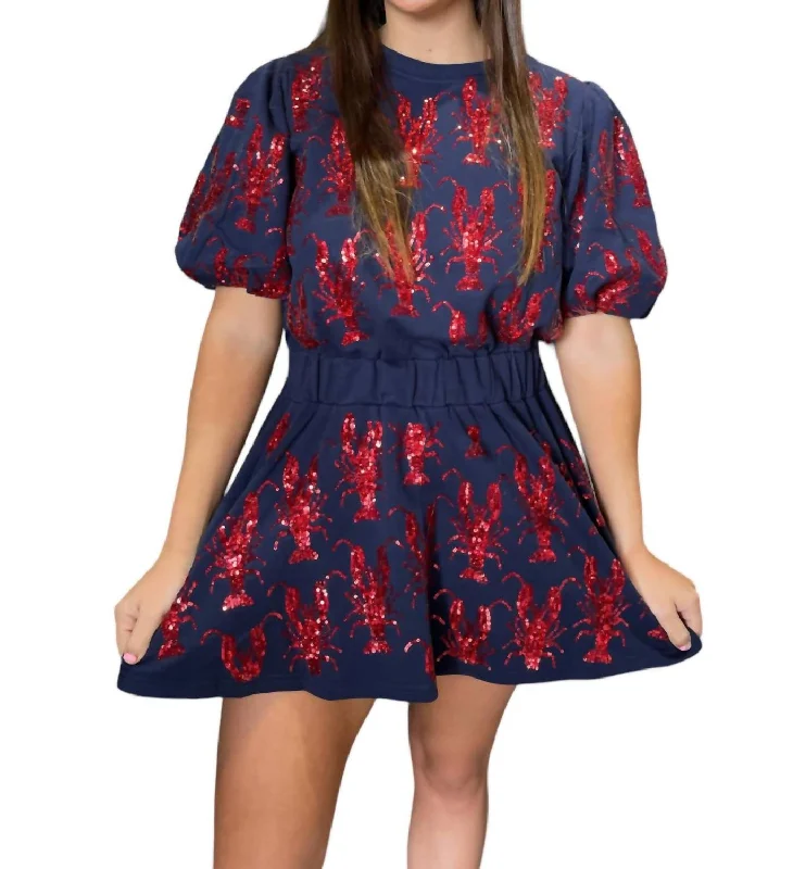 Crawfish Dress In Navy & Red