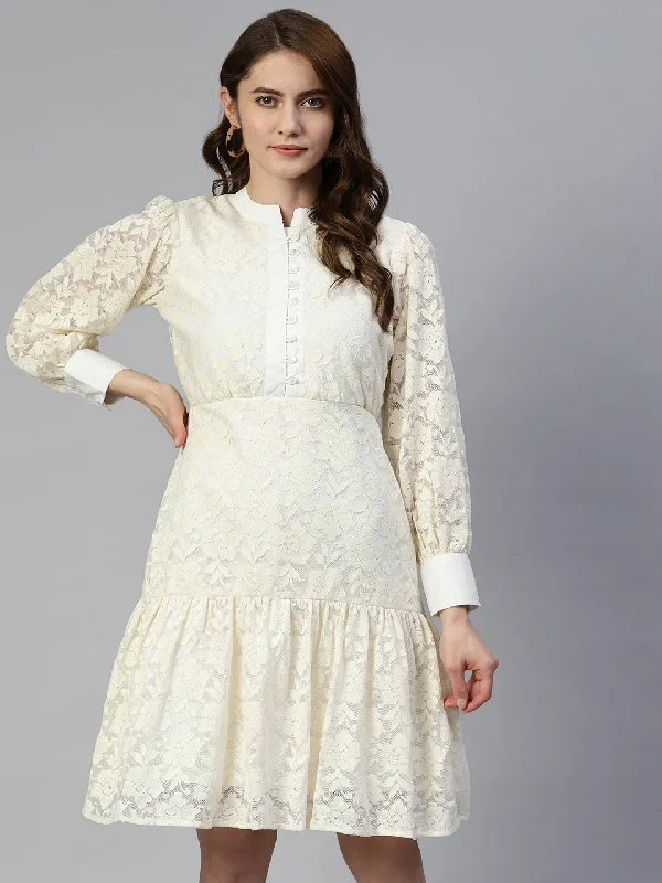 Cream Net Tiered Dress
