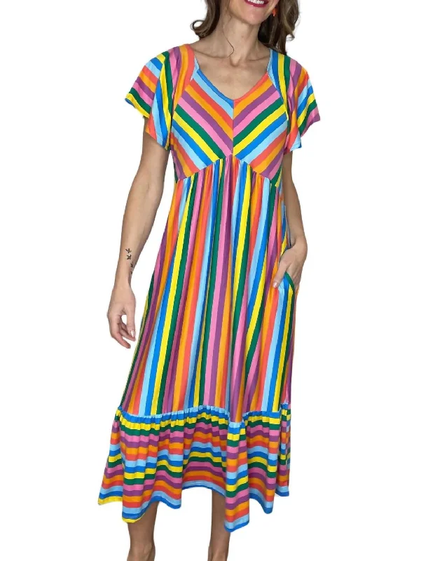 Dress With Side Pockets In Multicolor Stripe