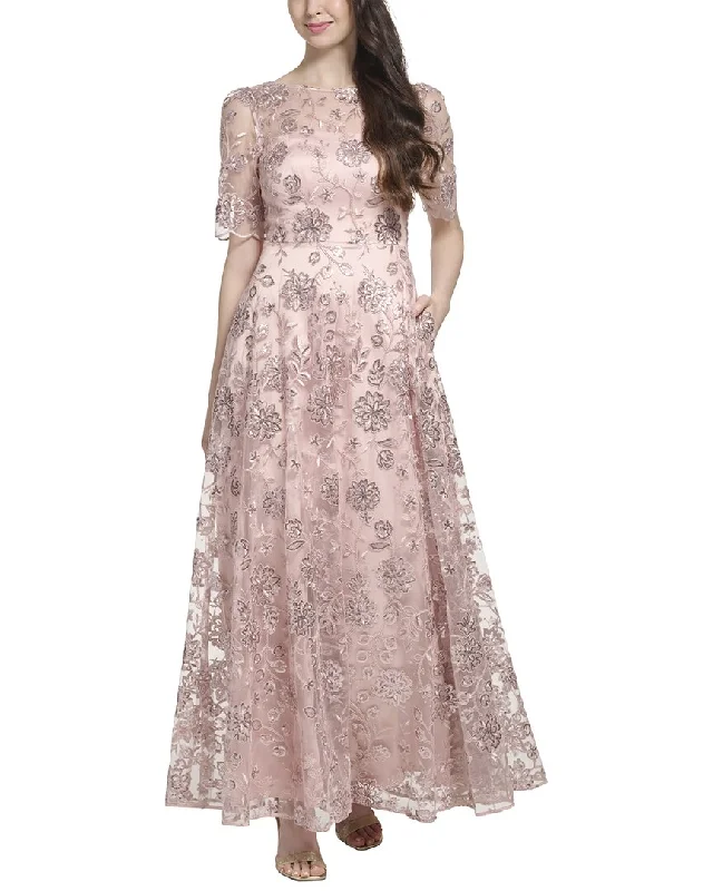 Eliza J Embroidered Mesh Gown