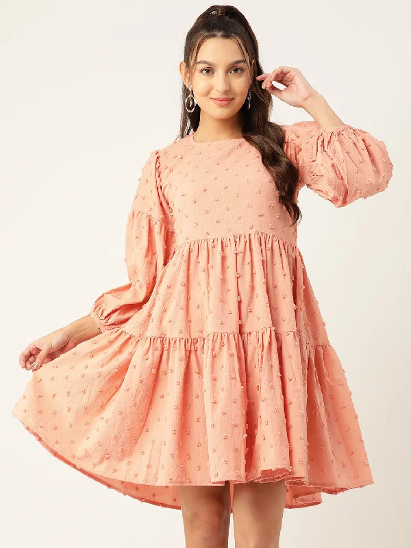 Women Georgette Puff Sleeves Tiered Dress