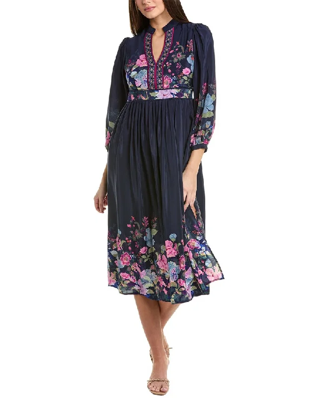 Johnny Was Petite Valeria Silk Tea Length Dress