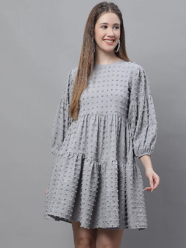 Peach Self Design Tiered Dress