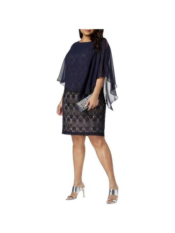 Plus Womens Lace Chiffon Cocktail Dress