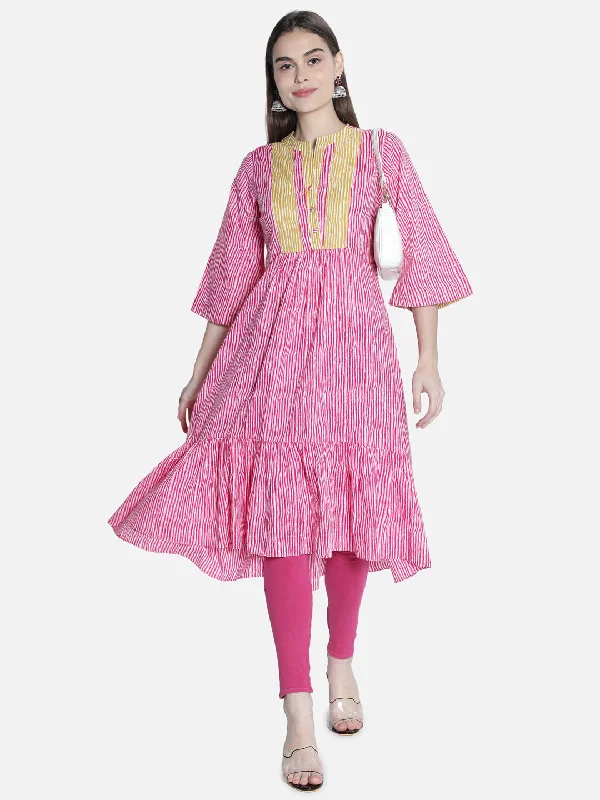 Women Pink  And Off White  Printed Dress