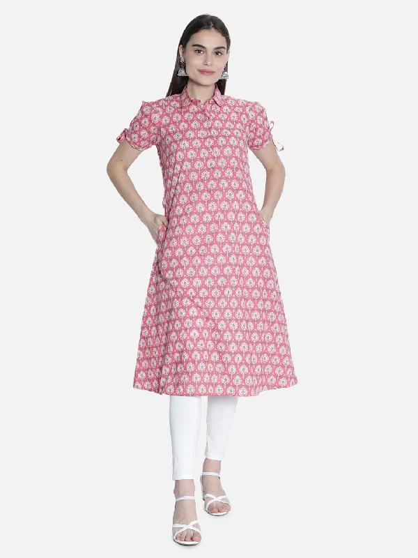 Women Peach And White  Printed Dress