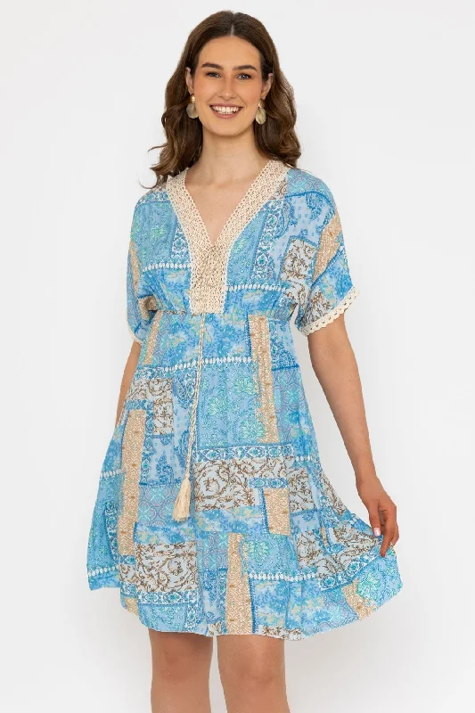 Short Boho Dress in Blue
