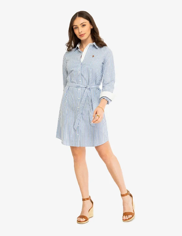 STRIPED MULTI-COLORED LOGO OXFORD DRESS