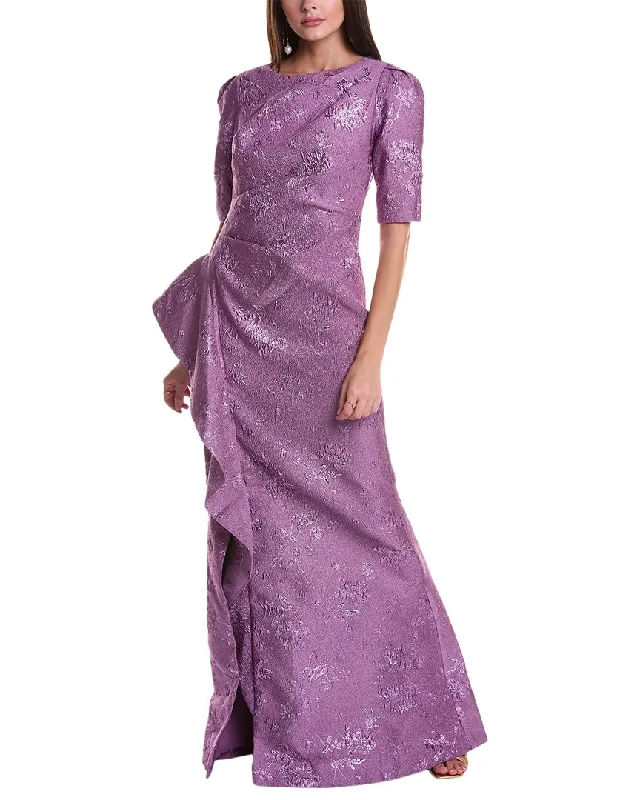 Teri Jon by Rickie Freeman Metallic Jacquard Gown