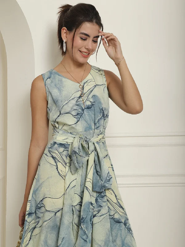 Women Blue Printed A-Line Dresses