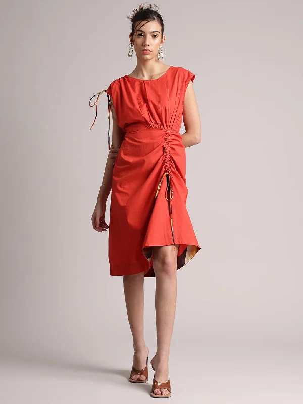 Women's Rust Poplin Solid Dress - Zaccai