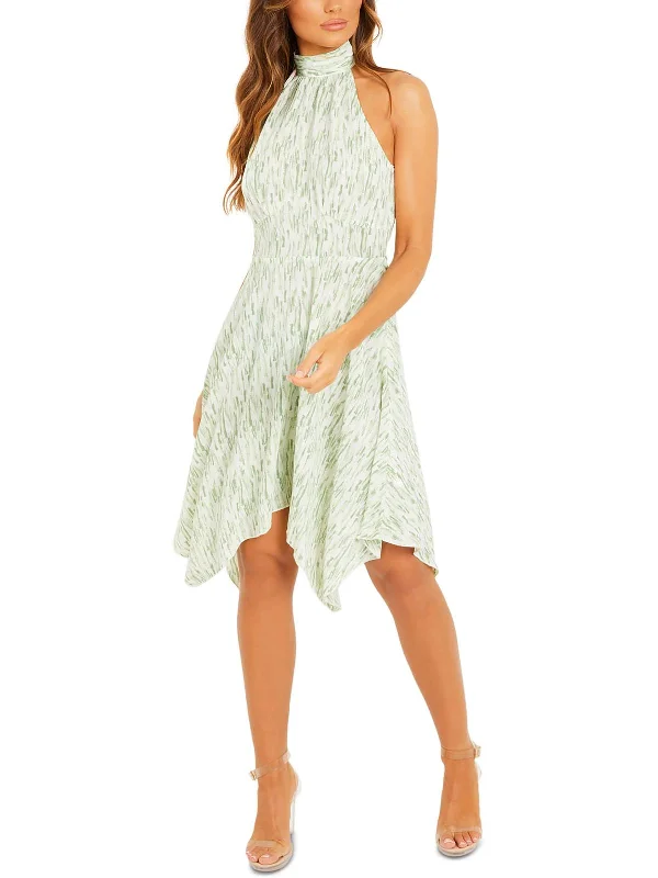 Womens Asymmetric Knee Halter Dress