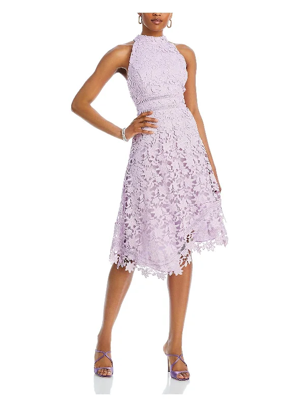 Womens Ladder Stitch Asymmetric Halter Dress