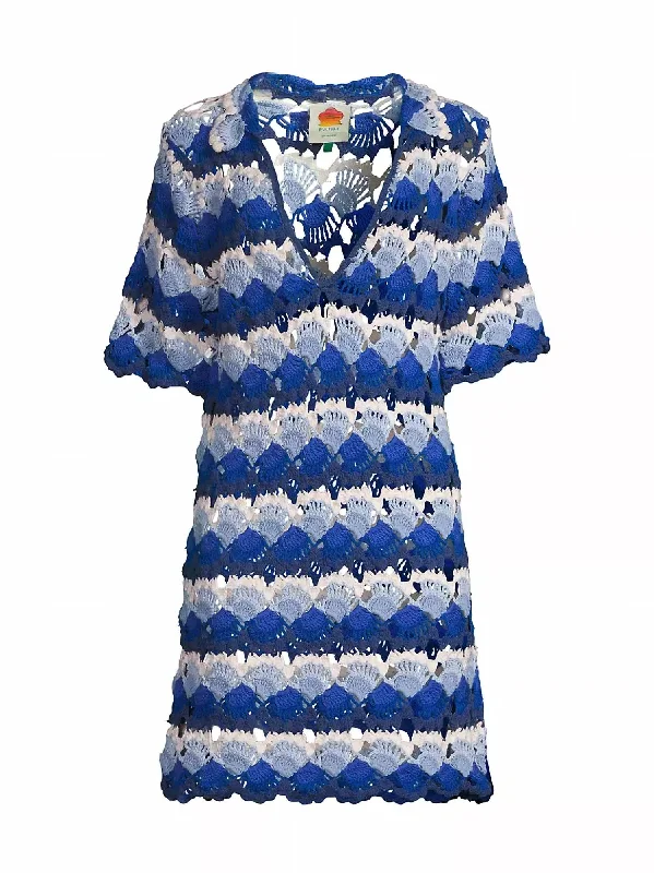Womne's Crochet Dress In Blue/ White