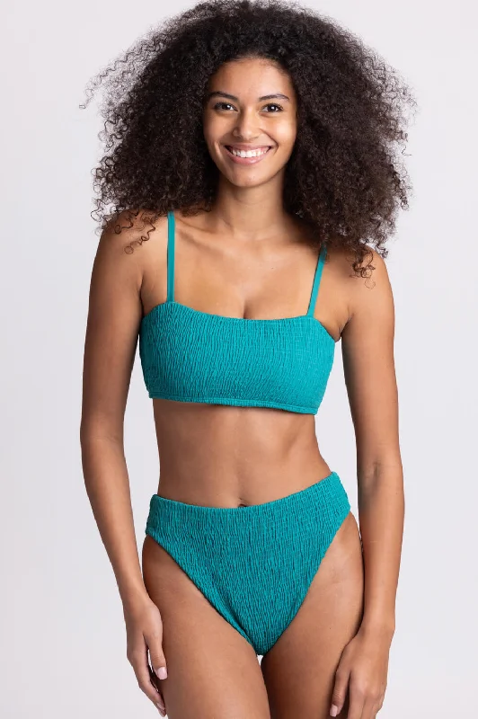 Hazel Smocked Bikini Bottom - Palm Button-up bikini, Trendy, Sexy, Fashionable
