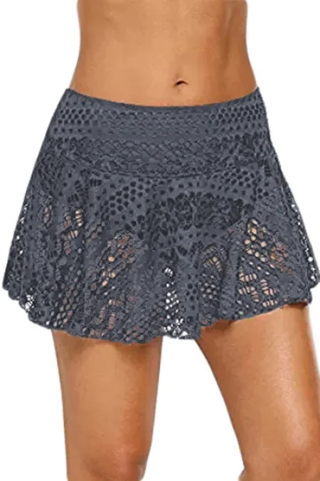 Gray Crochet Lace Skirted Bikini Bottom Minimalist bikini, Sleek, Chic, Trendy
