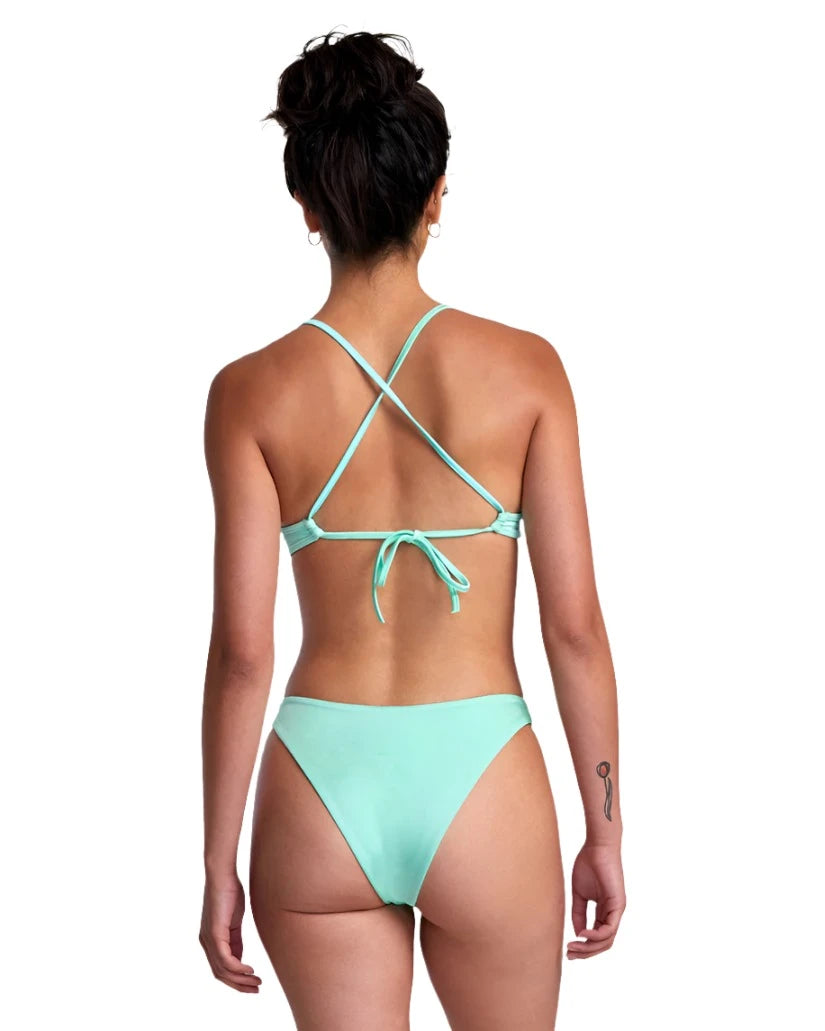 RVCA Women's Solid Shimmer High Leg French Bikini Bottoms Ice Green Plunging neckline bikini, Sexy, Fashionable, Trendy