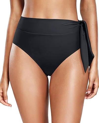 Vintage High Waist Ruched Tummy Control Bikini Bottom Low-cut bikini top, Sexy, Chic, Comfortable