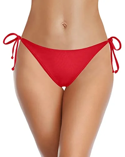 Full Lined Bikini Bottom Tie Side Bikini Bottom Low Rise Bathing Suit Bottom-Red Off-shoulder bikini, Sexy, Elegant, Trendy